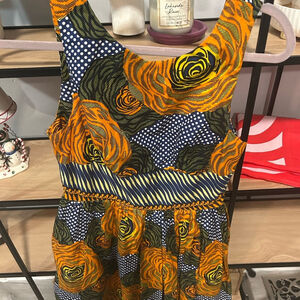 Millie Collines Anthropology Womans Dress with Orange &Blue Floral Design Art